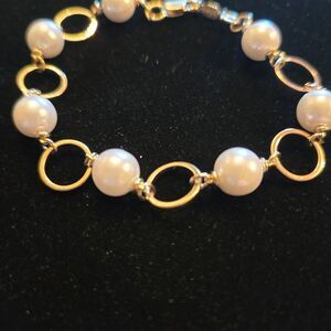 Pearl & 24 KT GB Gold Link Bracelet